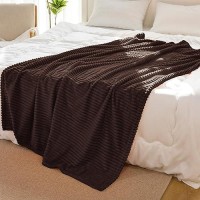 Vessia Flannel Fleece Queen Size Blanket(90X90Inch)  300Gsm Cozy Brown Stripe Bed Blanket For Couch  Sofa And Bed  Warm And Soft Chocolate Microfiber Ribbed Blanket For All Season