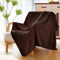 Vessia Flannel Fleece Queen Size Blanket(90X90Inch)  300Gsm Cozy Brown Stripe Bed Blanket For Couch  Sofa And Bed  Warm And Soft Chocolate Microfiber Ribbed Blanket For All Season