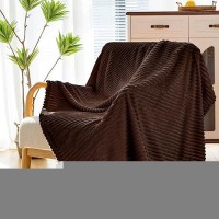 Vessia Flannel Fleece King Size Blanket(108X90Inch)  300Gsm Cozy Brown Stripe Bed Blanket For Couch  Sofa And Bed  Warm And Soft Chocolate Microfiber Ribbed Blanket For All Season