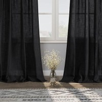 Nanspring Black Semi Sheer Linen Curtains 84 Inch Length For Living Room Back Tab Rod Pocket Modern Farmhouse Coastal Decor Blac