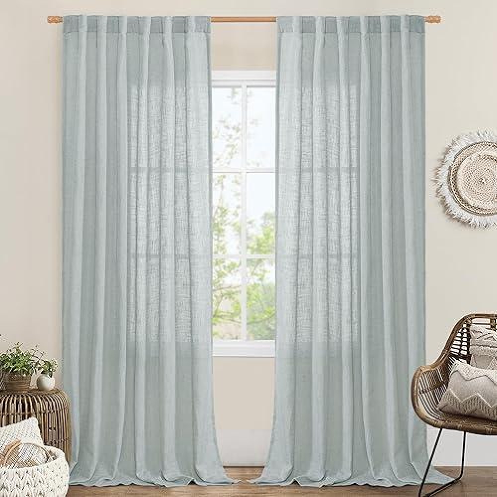 Lamit Linen Curtains 108 Inches Long For Living Room Back Tab And Rod Pocket Linen Textured Sheer Curtains Light Filtering Curt