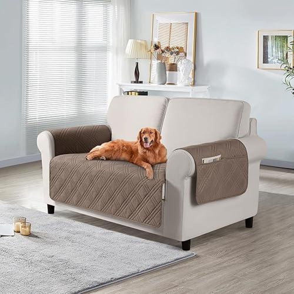 Taococo Waterproof Loveseat Covers For Pets Dogs With Non Slip Backing Sofa Seat Covers With Side Pocket For 2 Cushion Couch Wa