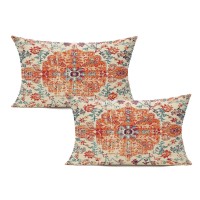 Vakado Outdoor Throw Pillow Covers 12X20 Set Of 2 Boho Decorative Fall Farmhouse Vintage Rust Coral Cushion Cover Farmhouse Home