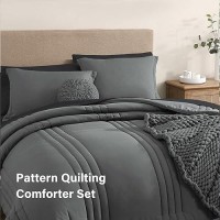 Monbix Comforter King Size  King Comforters Set 7 Piece  Breathable Solid Bedding Sets King With Comforters  Sheets  King Bed In A Bag With Sheets Pillowcases & Shams (Grey King  102