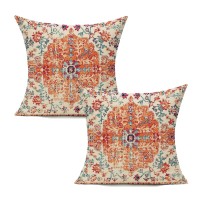 Vakado Outdoor Throw Pillow Covers 16X16 Set Of 2 Boho Decorative Fall Farmhouse Vintage Rust Coral Cushion Cover Farmhouse Home