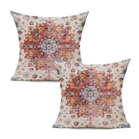 Vakado Outdoor Throw Pillow Covers 16X16 Set Of 2 Boho Decorative Fall Farmhouse Vintage Rust Coral Cushion Cover Farmhouse Home