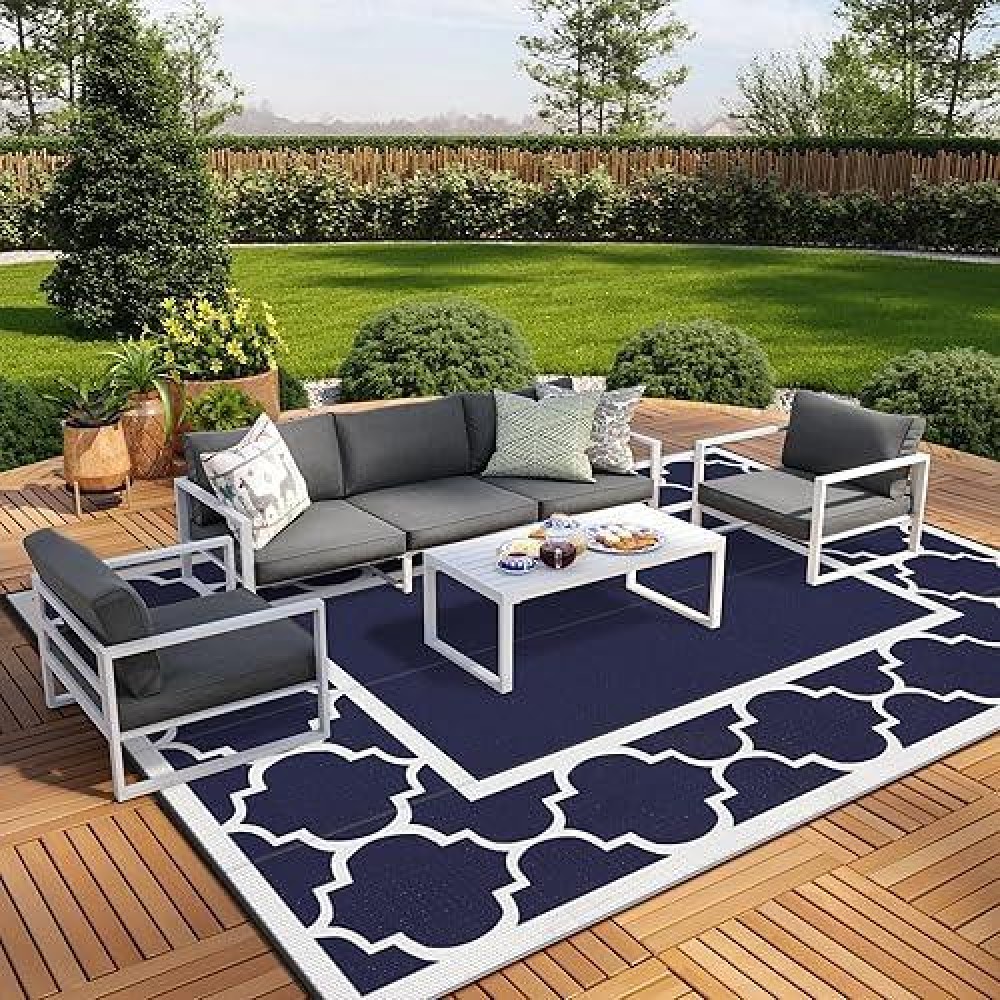 Genimo 10 X 14 Outdoor Rug Waterproof For Patio Foldable Reversible Plastic Straw Area Rugs Mat For Rv Decor Outside Carpet