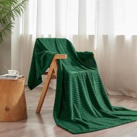 Vessia Flannel Fleece Throw Blanket For Couch Sofa Bed  300Gsm Striped Dark Green Blanket Throw For Adults And Kids  Super Soft Warm Cozy Lightweight Ribbed Christmas Throw For All-Season