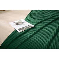 Vessia Flannel Fleece Throw Blanket For Couch Sofa Bed  300Gsm Striped Dark Green Blanket Throw For Adults And Kids  Super Soft Warm Cozy Lightweight Ribbed Christmas Throw For All-Season