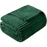 Vessia Flannel Fleece Throw Blanket For Couch Sofa Bed  300Gsm Striped Dark Green Blanket Throw For Adults And Kids  Super Soft Warm Cozy Lightweight Ribbed Christmas Throw For All-Season