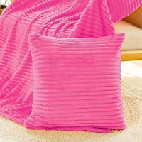 Vessia Flannel Throw Blanket With Pillow Cover For Couch Sofa Bed  300Gsm Striped Hot Pink Blanket Throw For Adults  Super Soft Warm Cozy Ribbed Throw For All-Season(50X71Inch)