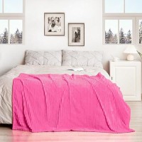 Vessia Flannel Throw Blanket With Pillow Cover For Couch Sofa Bed  300Gsm Striped Hot Pink Blanket Throw For Adults  Super Soft Warm Cozy Ribbed Throw For All-Season(50X71Inch)