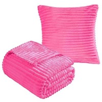 Vessia Flannel Throw Blanket With Pillow Cover For Couch Sofa Bed  300Gsm Striped Hot Pink Blanket Throw For Adults  Super Soft Warm Cozy Ribbed Throw For All-Season(50X71Inch)