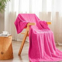 Vessia Flannel Fleece Throw Blanket For Couch Sofa Bed  300Gsm Striped Hot Pink Blanket Throw For Adults And Kids  Super Soft Warm Cozy Lightweight Ribbed Throw For All-Season