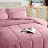 Taimit Pink King Size Comforter Set - 7 Pieces  Bed In A Bag Bedding Sets With All Season Soft Quilted Warm Fluffy Reversible Comforter Flat Sheet Fitted Sheet 2 Pillow Shams 2 Pillowcases