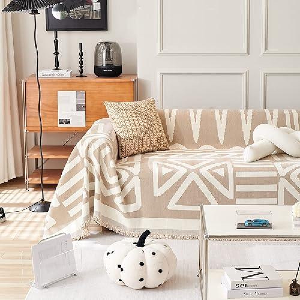 Handontime Sofa Covers For Sectional Sofa Set Boho Couch Cover For Dogs Khaki Throw Couch Cover With Tassel Loveseat Covers Futo