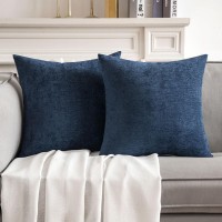 Miulee Pack Of 2 Navy Blue Decorative Pillow Covers 20X20 Inch Soft Chenille Couch Throw Pillows Farmhouse Cushion Covers For Ho