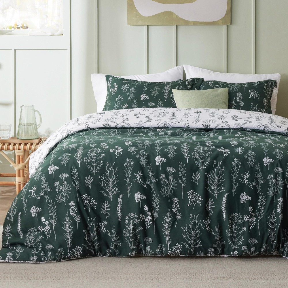 Bedsure Duvet Cover Queen Size Reversible Floral Duvet Cover Set With Zipper Closure Emerald Green Bedding Comforter Cover 3