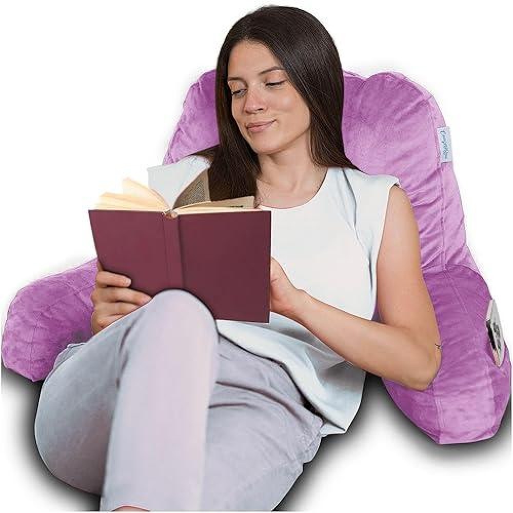 Comfortspa Reading Pillow For Bed Adult Size  Back Rest Pillow With Arms  Pockets And Washable Cover; Use As A Back Pillow For Sitting In Bed For Bedrest Or Relief From Heartburn (Large Lavender)