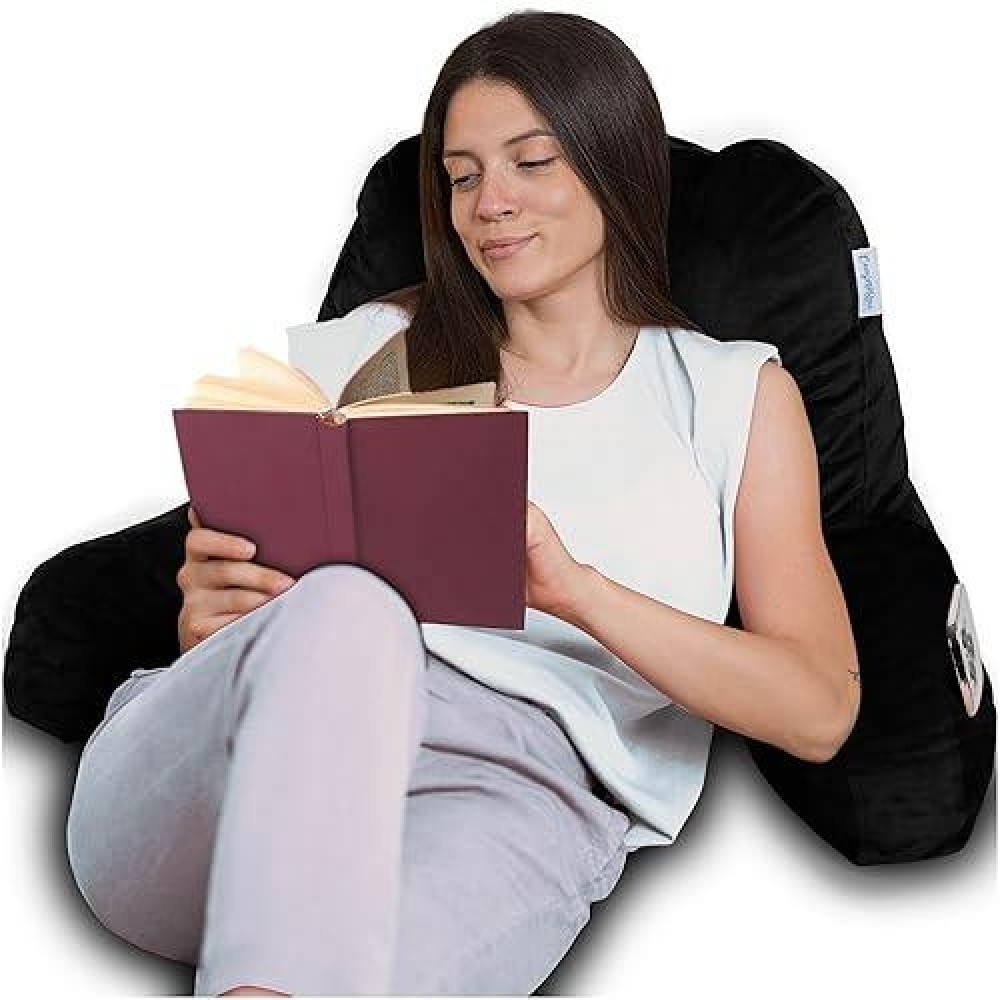 Comfortspa Reading Pillow For Bed Adult Size  Back Rest Pillow With Arms  Pockets And Washable Cover; Use As Bed Pillows For Sitting Up In Bed For Bedrest Or Relief From Gerd Heartburn (Large Black)