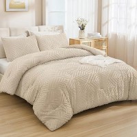 Andency Khaki King Size Comforter Set 3 Pieces Boho Soft Bedding Set Collections Farmhouse Tufted Fluffy Warm Bedding Comfor