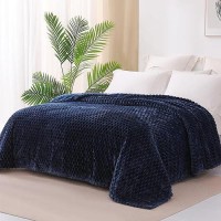 Exclusivo Mezcla Twin Size Soft Fleece Blanket  90X66 Inches 3D Clouds Stylish Jacquard Velvet Blanket For Bed  Cozy Soft Lightweight For All Season  Navy Blue Blanket