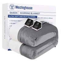 Westinghouse Heated Blanket Queen Size Soft Flannel To Sherpa Electric Blanket With 10 Heating Levels 12 Hours Auto Off Fast