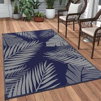 Genimo Outdoor Rug 3' X 5' Waterproof For Patios Clearance  Reversible Outdoor Plastic Straw Camping Rug Carpet  Large Area Rugs Mats For Rv  Camper  Deck  Balcony  Porch  Beach  Picnic Navy Blue&Grey