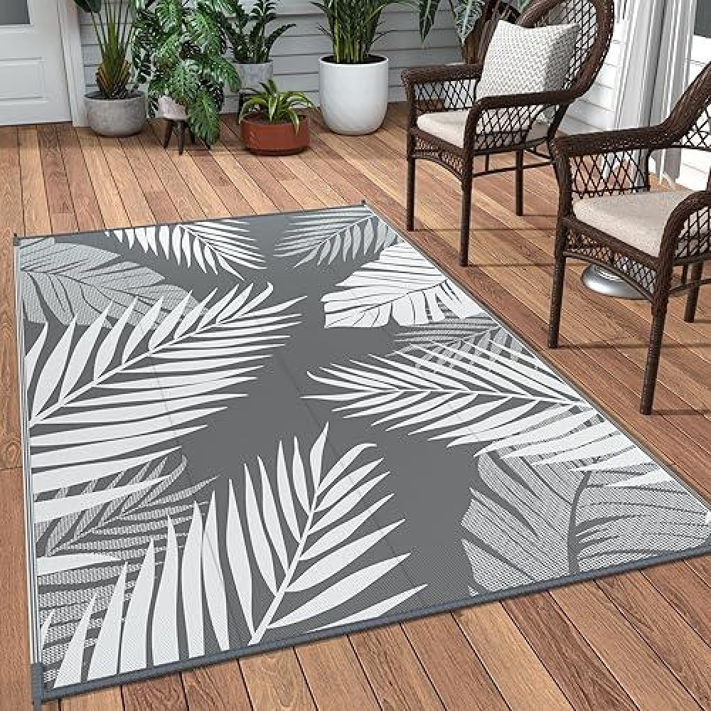 Genimo Outdoor Rug 2.5' X 8' Waterproof For Patios Clearance  Reversible Outdoor Plastic Straw Hallway Runner Rug Carpet  Entryway Rugs Mats For Deck  Porch  Balcony  Camping  Rv  Camper  Grey&White