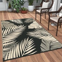 Genimo Outdoor Rug 6' X 9' Waterproof For Patios Clearance  Reversible Outdoor Plastic Straw Camping Rug Carpet  Large Area Rugs Mats For Rv  Camper  Deck  Balcony  Porch  Beach  Picnic  Black&Beige