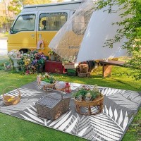 Genimo Outdoor Rug 4' X 6' Waterproof For Patios Clearance  Reversible Outdoor Plastic Straw Camping Rug Carpet  Large Area Rugs Mats For Rv  Camper  Deck  Balcony  Porch  Beach  Picnic  Grey&White