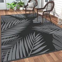 Genimo Outdoor Rug 8' X 10' Waterproof For Patios Clearance  Reversible Outdoor Plastic Straw Camping Rug Carpet  Large Area Rugs Mats For Rv  Camper  Deck  Balcony  Porch  Beach  Picnic  Black&Grey