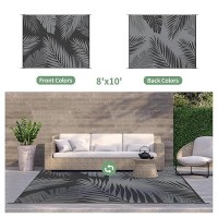 Genimo Outdoor Rug 8' X 10' Waterproof For Patios Clearance  Reversible Outdoor Plastic Straw Camping Rug Carpet  Large Area Rugs Mats For Rv  Camper  Deck  Balcony  Porch  Beach  Picnic  Black&Grey