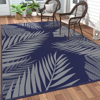 Genimo Outdoor Rug 6' X 9' Waterproof For Patios Clearance  Reversible Outdoor Plastic Straw Camping Rug Carpet  Large Area Rugs Mats For Rv  Camper  Deck  Balcony  Porch  Beach  Picnic Navy Blue&Grey