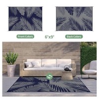 Genimo Outdoor Rug 6' X 9' Waterproof For Patios Clearance  Reversible Outdoor Plastic Straw Camping Rug Carpet  Large Area Rugs Mats For Rv  Camper  Deck  Balcony  Porch  Beach  Picnic Navy Blue&Grey