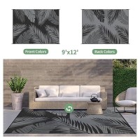 Genimo Outdoor Rug 9' X 12' Waterproof For Patios Clearance  Reversible Outdoor Plastic Straw Camping Rug Carpet  Large Area Rugs Mats For Rv  Camper  Deck  Balcony  Porch  Beach  Picnic  Black&Grey