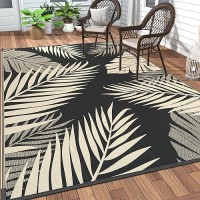 Genimo Outdoor Rug 9' X 12' Waterproof For Patios Clearance  Reversible Outdoor Plastic Straw Camping Rug Carpet  Large Area Rugs Mats For Rv  Camper  Deck  Balcony  Porch  Beach  Picnic  Black&Beige