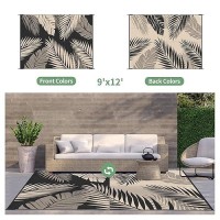 Genimo Outdoor Rug 9' X 12' Waterproof For Patios Clearance  Reversible Outdoor Plastic Straw Camping Rug Carpet  Large Area Rugs Mats For Rv  Camper  Deck  Balcony  Porch  Beach  Picnic  Black&Beige