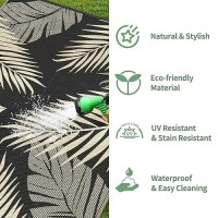 Genimo Outdoor Rug 9' X 12' Waterproof For Patios Clearance  Reversible Outdoor Plastic Straw Camping Rug Carpet  Large Area Rugs Mats For Rv  Camper  Deck  Balcony  Porch  Beach  Picnic  Black&Beige