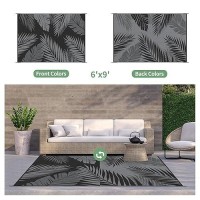 Genimo Outdoor Rug 6' X 9' Waterproof For Patios Clearance  Reversible Outdoor Plastic Straw Camping Rug Carpet  Large Area Rugs Mats For Rv  Camper  Deck  Balcony  Porch  Beach  Picnic  Black&Grey