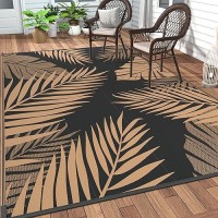 Genimo Outdoor Rug 6' X 9' Waterproof For Patios Clearance  Reversible Outdoor Plastic Straw Camping Rug Carpet  Large Area Rugs Mats For Rv  Camper  Deck  Balcony  Porch  Beach  Picnic  Black&Brown