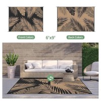 Genimo Outdoor Rug 6' X 9' Waterproof For Patios Clearance  Reversible Outdoor Plastic Straw Camping Rug Carpet  Large Area Rugs Mats For Rv  Camper  Deck  Balcony  Porch  Beach  Picnic  Black&Brown