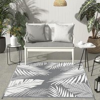 Genimo Outdoor Rug 5' Square Waterproof For Patios Clearance  Reversible Outdoor Plastic Straw Camping Rug Carpet  Large Area Rugs Mats For Rv  Camper  Deck  Balcony  Porch  Beach  Picnic  Grey&White