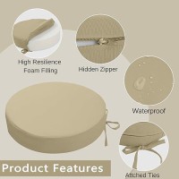 Idee-Home Outdoor Bistro Chair Cushions  3 Thick Round Seat Cushions Set Of 4 With Ties  15 X15 X 3  Waterproof Patio Chair Cushions For Outdoor Furniture  Chair Pads For Garden Antique Beige