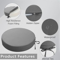 Idee-Home Outdoor Bistro Chair Cushions  3 Thick Round Seat Cushions Set Of 4 With Ties  15 X15 X 3  Waterproof Round Patio Chair Cushions For Outdoor Furniture  Chair Pads For Garden Medium Grey