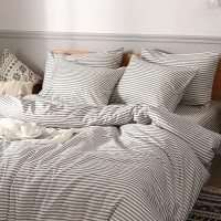 Jellymoni 100 Natural Cotton 3Pcs Striped Duvet Cover Sets White Duvet Cover With Thick Black Stripes Pattern Printed Comforte