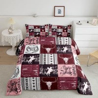 Manfei Cowboy Comforter Set Full Size Horse Bull Skull Cowboy Boots Hat Down Comforter 3Pcs Kids Boys Teens Room Decor Boho B