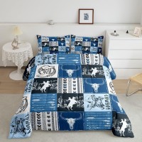 Manfei Cowboy Comforter Set Full Size Horse Bull Skull Cowboy Boots Hat Down Comforter 3Pcs Kids Boys Teens Bedroom Decor Boh