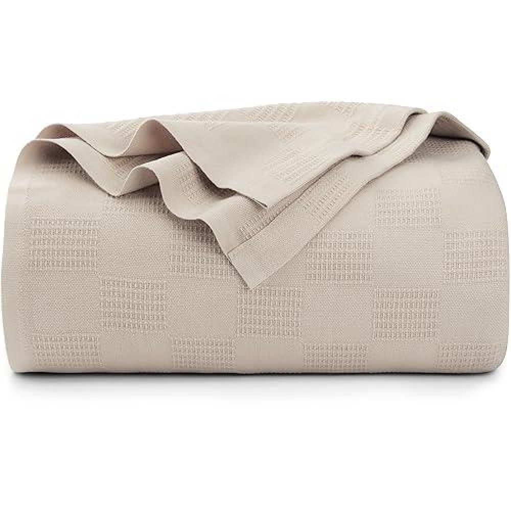 Utopia Bedding 100% Cotton Blanket (Oversized/Big Size - 120X120 Inches) 350Gsm Lightweight Thermal Blanket  Soft Breathable Blanket For All Seasons (Khaki)