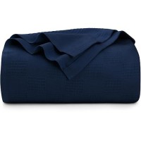 Utopia Bedding 100% Cotton Blanket (Oversized/Big Size - 120X120 Inches) 350Gsm Lightweight Thermal Blanket  Soft Breathable Blanket For All Seasons (Navy)